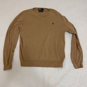 Ralph Lauren Oversized Camel / Tan V Neck Sweater - Large